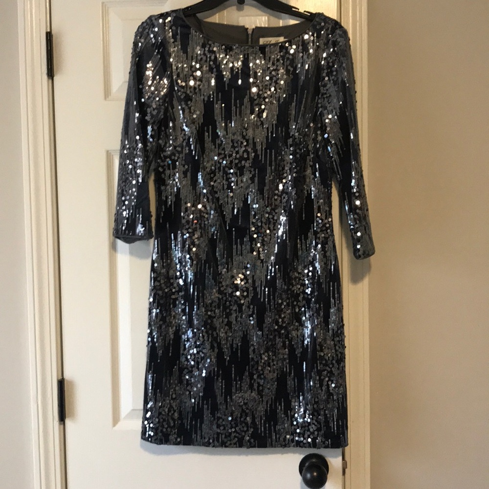 Midnight Blue Velvet and Sequin Cocktail Dress